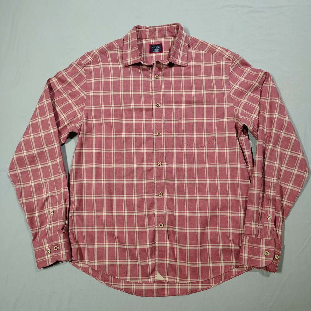 UNTUCKit Shirt Mens Medium Colson WF Plaid Wrinkle Free Button Down usty Rose